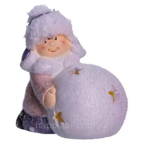 Новогодняя фигурка с подсветкой Девочка со снежным шаром из фарфора 11×7×12 (см) новогодний декор для дома, квартиры на подарок