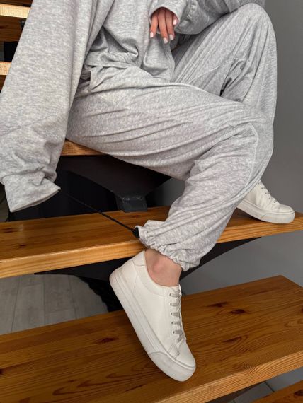 Жіночий велюровий спортивний костюм із штанами палаццо та кофтою оверсайз на блискавці колір сірий, розмір 42/44 SH359 | Зображення 5