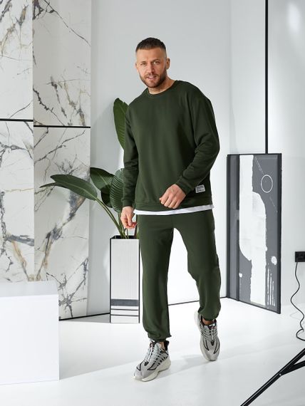 Мужской спортивный костюм свободный с эффектом 2 в 1, LI2015 цвет хаки, размер 54/56