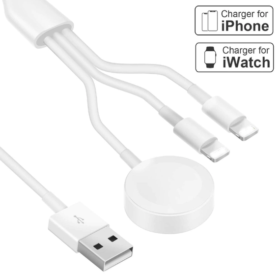 USB кабель Primo 3in1-01 Lightning + Lightning + зарядное устройство для Apple Watch | Зображення 1