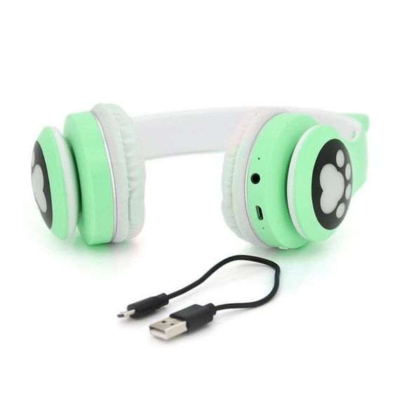 Беспроводные наушники с кошачьими ушками и RGB подсветкой Cat VZV 23M. Цвет: зеленый | Зображення 4