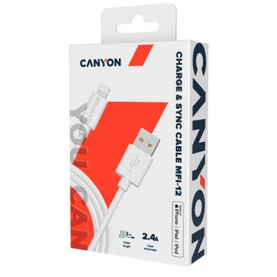 Дата кабель USB 2.0 AM to Lightning 1.0m MFI white Canyon (CNS-MFIC12W) | Зображення 1