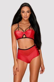 Комплект белья Obsessive Leatheria set Красный S/M