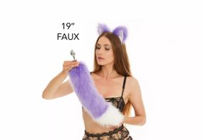 Анальний хутряний хвіст без пробки ,Фіолетовий з білим кінчиком, OKOVA, 50 см. sexstyle