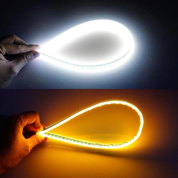 Денні ходові вогні з бігучим поворотом, 2 шт по 30 см / Гнучкі ходові вогні в фару біло-жовті | Зображення 1