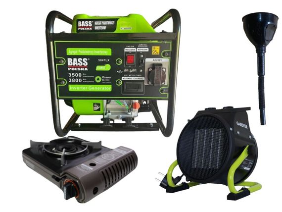 Інверторний генератор Bass Polska + газова плитка Orcamp CK-505 + електричний обігрівач Gardyer HE2000 та лійка (K5047LX)