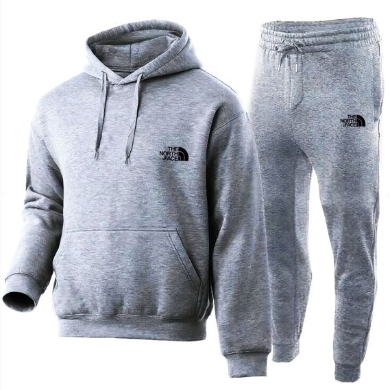 Мужской спортивный костюм двойка штаны + худи TNF, теплый на флисе AD0003 цвет серый, размер М