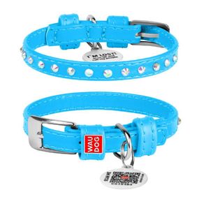 Ошейник для собак кожаный WAUDOG Glamour с QR паспортом, с клеевыми стразами, XS, Ш 9 мм, Дл 19-25 см