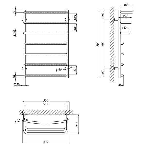 Сушарка для рушників водяна Kroner KRP Prima WT800x500-7 (CV036311) | Зображення 4