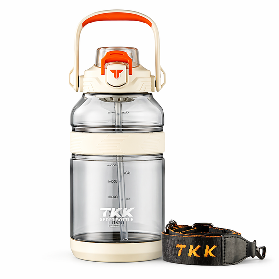 Спортивная бутылка TKK (2000 мл) - Полупрозрачный белый Tritan BPA-free, с мощной ручкой и кнопкой-фиксатором