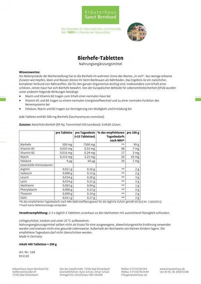 Пивные дрожжи "Bierhefe" с витаминами группы В и аминокислотами для чистой и здоровой кожи, Германия, 400 шт. | Зображення 2