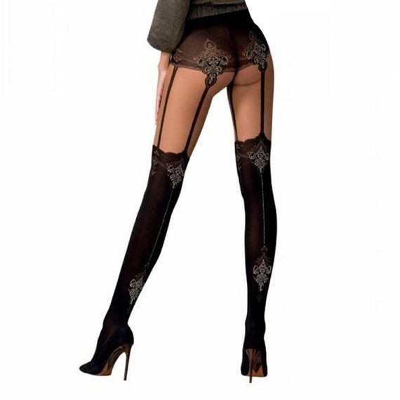 Колготки з ефектом панчох на підв'язках Passion TI112 nero-gold (60/20 den), 1/2 | Зображення 1