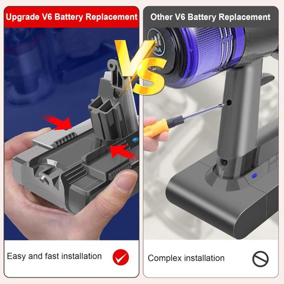 Аккумулятор для пылесоса Dyson V6 6000 мАч с 2 фильтрами для DC58, DC59, DC61, DC62, DC72, DC74, SV03–SV09 | Зображення 2