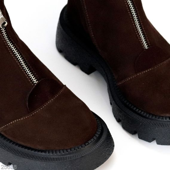 Теплые повседневные замшевые ботинки на молнии цвет Шоколад | Зображення 1