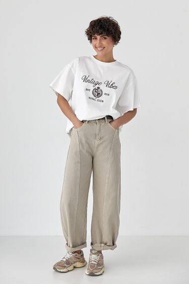 Оверсайз футболка з вишитими написами - білий цвет, ONE SIZE (є розміри) | Зображення 2