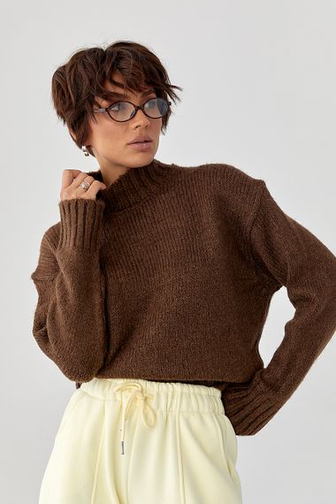 Однотонний в'язаний светр вільного фасону - коричневий цвет, ONE SIZE (є розміри)