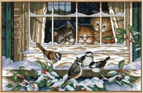 Набор для вышивания по нанесённой на канву схеме "Landscape out of the window". AIDA 14CT printed 54*37 см