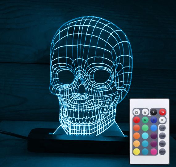 Акриловый светильник-ночник с пультом 16 цветов Череп tty-n000026