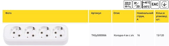 Колодка 4 гнезда с заземлением Leon Ny95000066 | Зображення 1