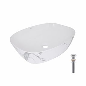 Раковина накладная Qtap Cardinal 500х380х140 мм, Marble, прямоугольная, с донным клапаном QTCAR188MR49826