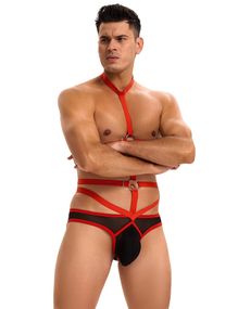 Мужские трусы с портупеей и чокером Star Night красный-черный, S sexstyle