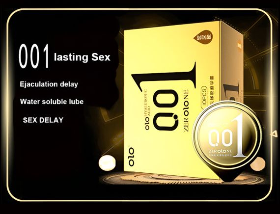 Ароматизовані ультратонкі текстуровані презервативи з гіалуроновою кислотою і пролонгуючим ефектом OLO - ZERO ONE Gold, 10 шт.