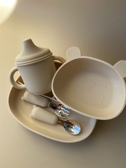 Набір дитячого силіконового посуду беж Ведмедик | Зображення 3