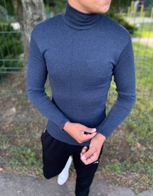 Мужской трикотажный утепленный гольф на флисе с воротником стойкой PA5644 цвет синий , размер S