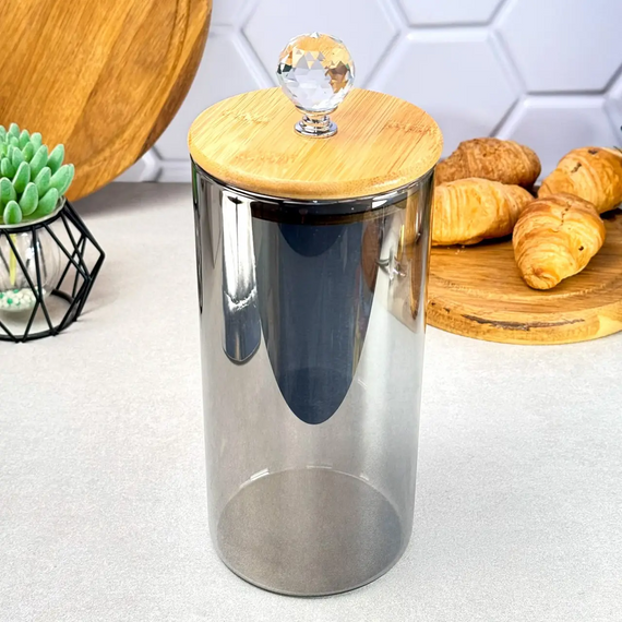 Банка для зберігання Smokey Crystal GK-5554 1300 мл скло з бамбуковою кришкою та декоративною ручкою Серебристий | Зображення 3