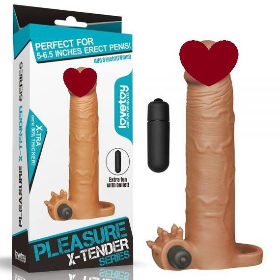 Насадка для увеличения пениса с вибрацией Add 3" Vibrating Penis Sleeve, Brown Sex Aura