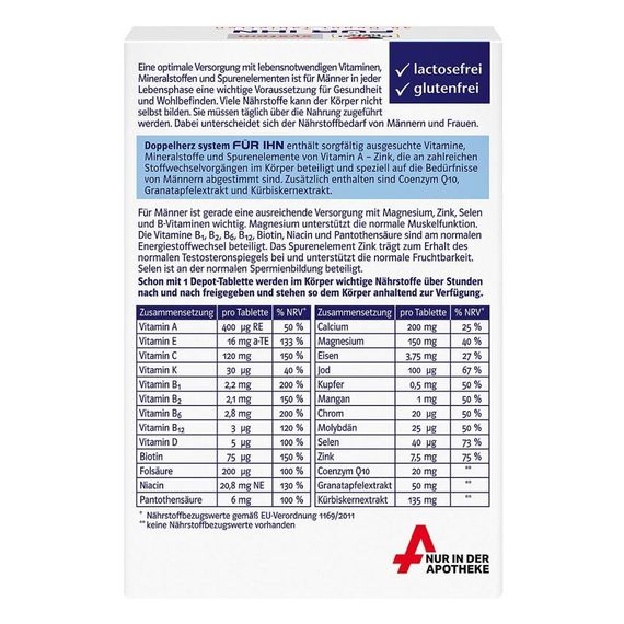 Витамины и минералы "Doppelherz" для мужчин, 26 компонентов, в том числе экстракт семян Тыквы, Граната и Q10 | Зображення 1