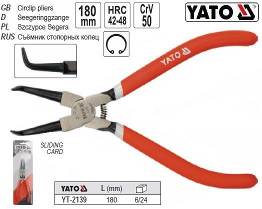 Семник YATO Польша знімач стопорних кілець загнутий зжим l=180 мм YT-2139