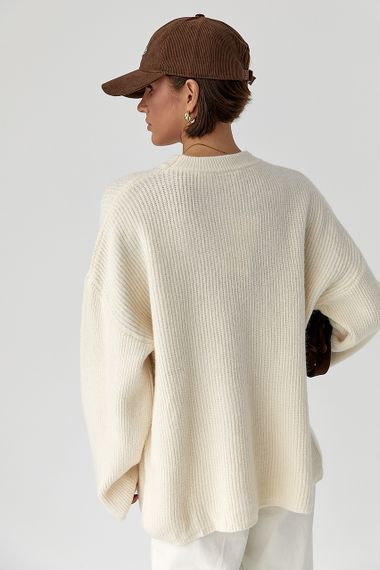 Жіночий вільний в'язаний джемпер - молочний цвет, ONE SIZE (є розміри) | Зображення 1