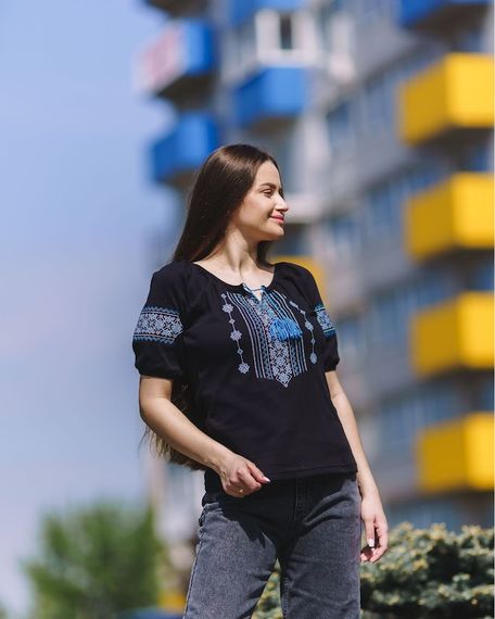 Вишиванка жіноча з коротким рукавом Носи своє 52 Чорний (p-661-49359) | Зображення 4