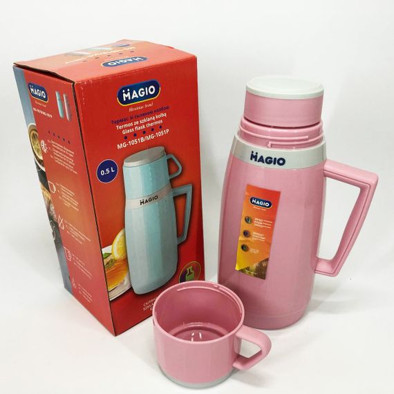 Термос Magio MG-1051P зі скляною колбою, Термос для питної води, термос для дому. Колір: рожевий | Зображення 5