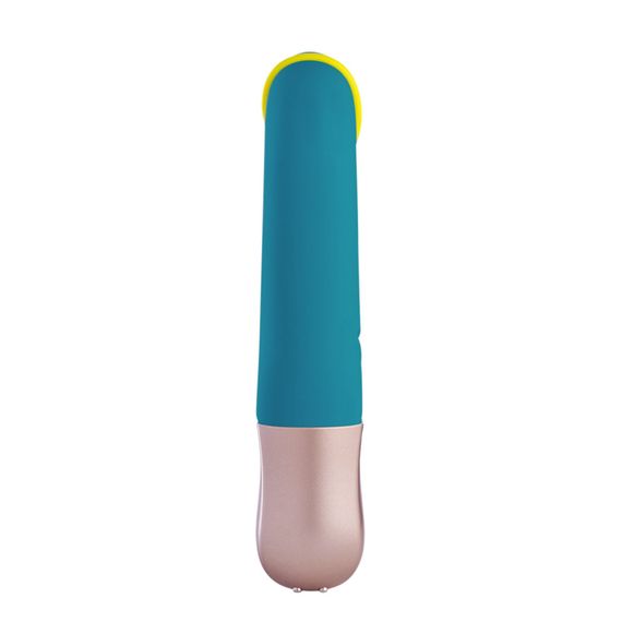Мінівібратор-кролик зі стимулювальною стрічкою Fun Factory AMORINO petrol/neon yellow, стрічка знімна | Зображення 3