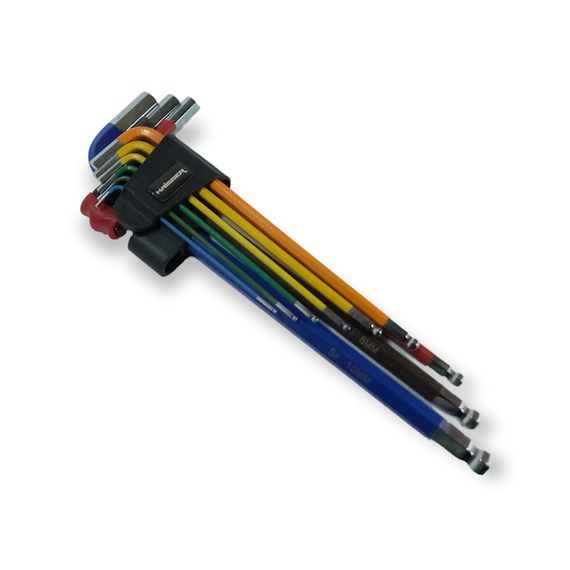 Набір Г-подібних ключів HEX екстра-довгих кольорових шароподібних 9 од., S2, 1,5-10 мм HAISSER (арт.48116) | Зображення 2