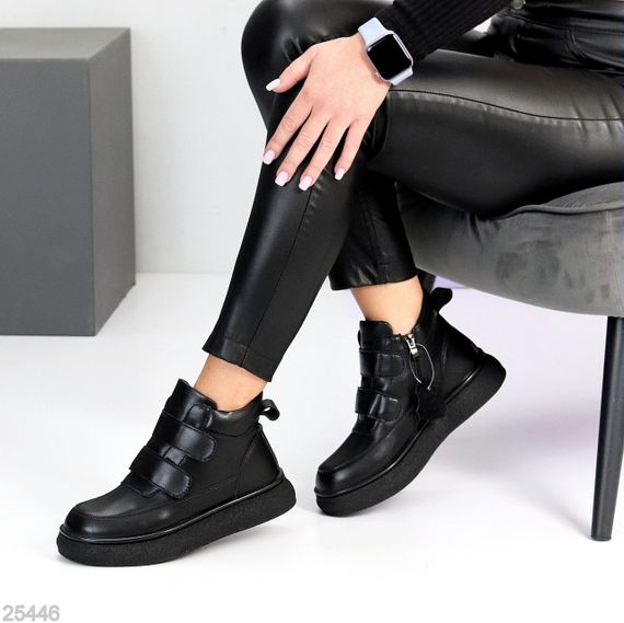 Крутые спортивные зимние черные ботинки натуральная кожа на липучках | Зображення 8