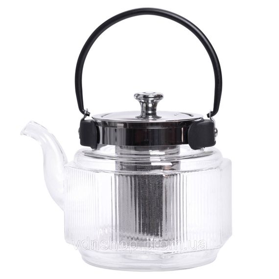 Заварник стеклянный чайник 1.1 л с ручкой и фильтром прозрачный HP-33-4 | Зображення 3
