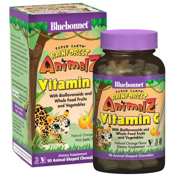 Вітамін C Bluebonnet Nutrition Rainforest Animalz Vitamin С for kids 90 Animal-Shaped Chewables Natural Orange Flavor BLB0192