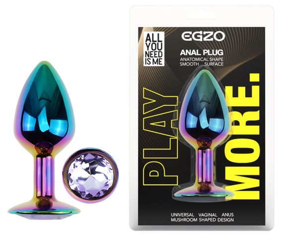 Анальная пробка с кристаллом EGZO - Multicolor Round Plug Amethyst size S Sex Aura