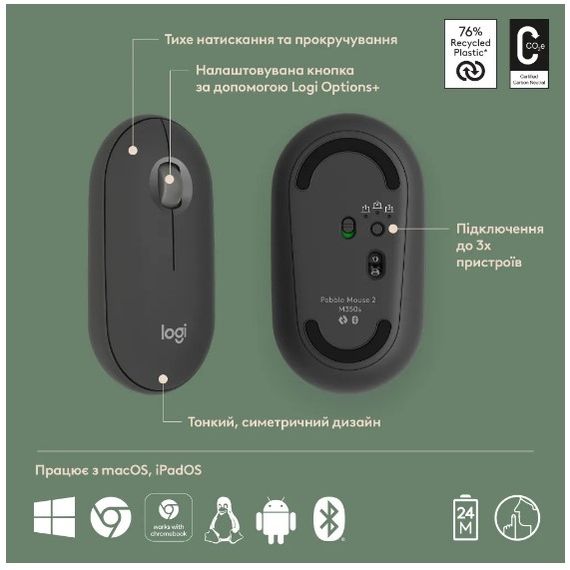 Миша Logitech Pebble Mouse 2 M350s Tonal Graphite (910-007015) | Зображення 5