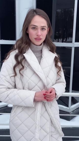 Пальто Стеганное женское за колено без капюшона в цвете молоко XS, 110 | Зображення 7