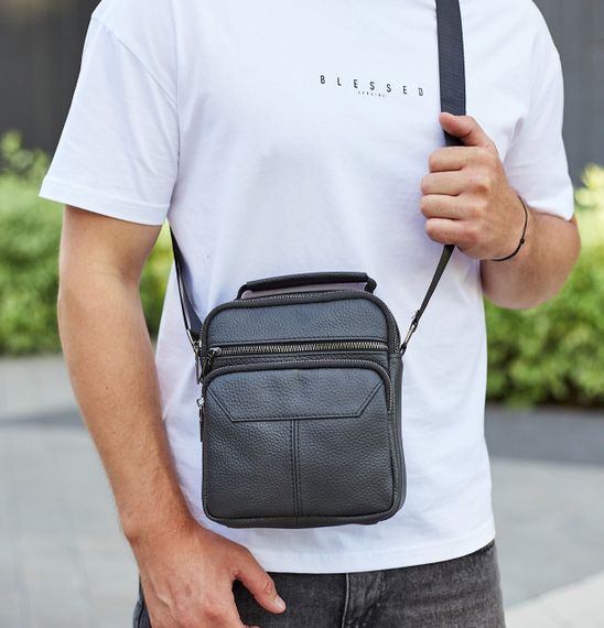 Чоловіча чорна сумка-барсетка з натуральної шкіри Tiding Bag M2237A | Зображення 9
