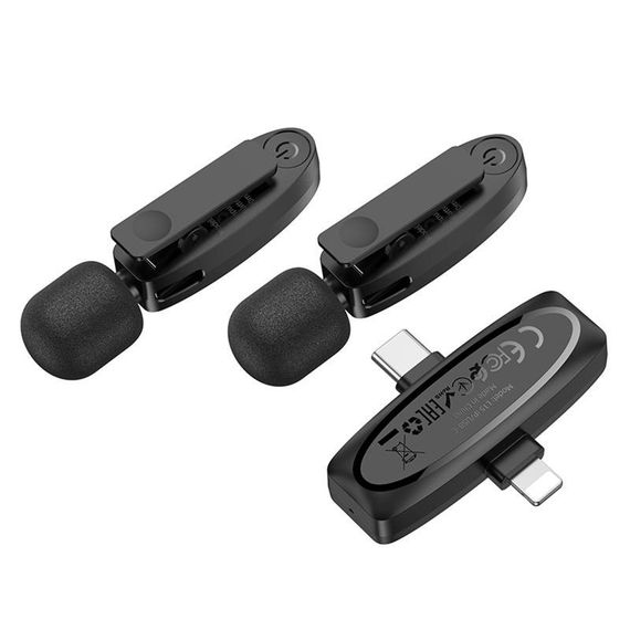 Петличный беспроводной микрофон Hoco L15 Dual-mic clip-on wireless digital (Lightning/Type-C) Black | Зображення 3