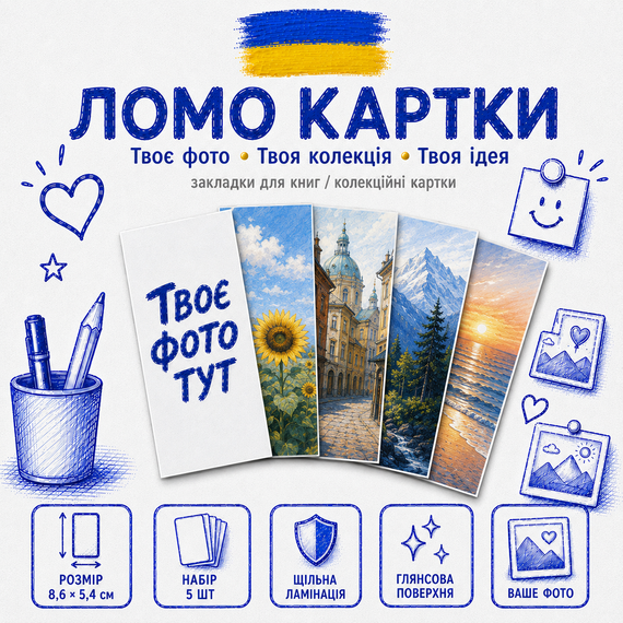 Набор Lomo-карт 5 шт. с вашим дизайном - оригинальный подарок | Зображення 1