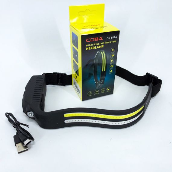 LED Ліхтар налобний BL-W689-LM+2COB (white+red) датчик руху, Ліхтарик на голову із зарядкою | Зображення 9