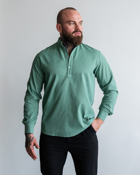 Рубашка лен длинный рукав бирюза S XL | Зображення 3