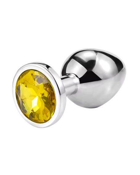 Металлическая анальная пробка Silver, yellow crystal размер М sexstyle