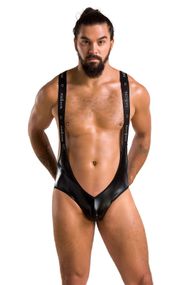 Боді з матеріалу під екошкіру Passion BODY BRUNO 027, Чорний, 2XL, 3XL, Великі розміри